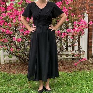 Vtg Karin Stevens black chiffon polyester dress‎